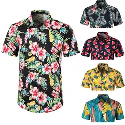 Мужская Повседневная рубашка Гавайи с коротким рукавом мужская с цветочным принтом Летняя Пляжная мода Топ 2019 Новинка