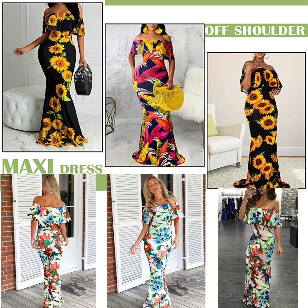 Jackherelook Womens Vintage Maxi Dresses Samoan Hibiscus Polynesian Tribal Brand Design Summer Unisex Clothes Off Shoulder Dress