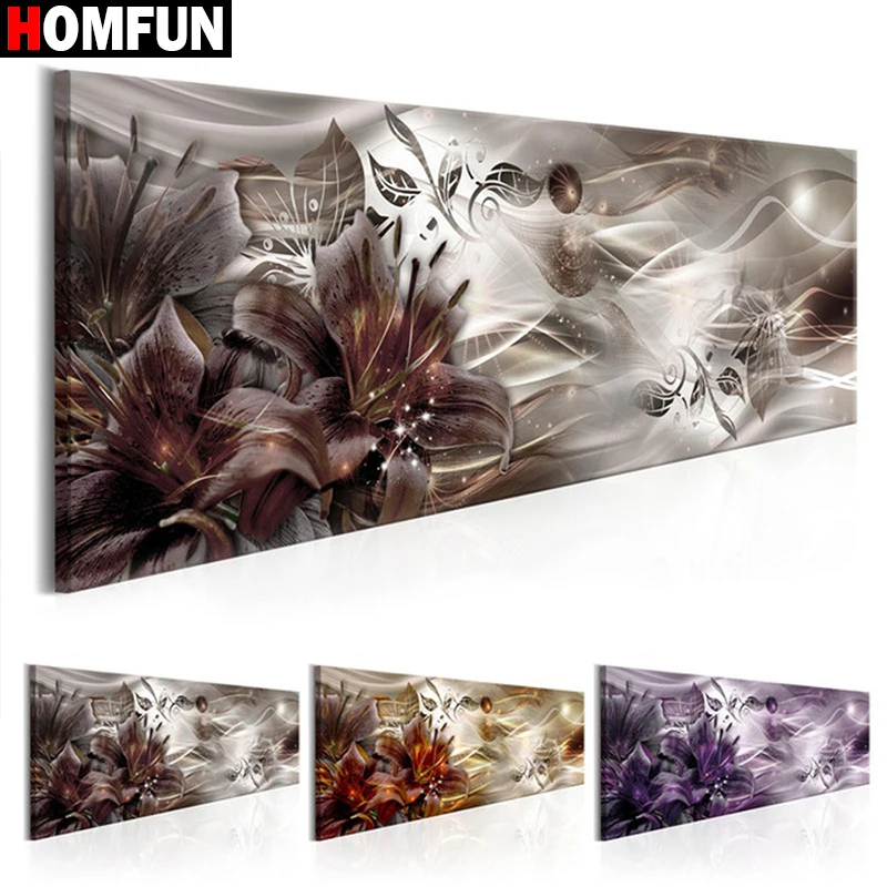 HOMFUN DIY 5D Diamond Painting Orchid flower landscape Full Diamond Embroidery for Festival Gifts Picture Of Rhinestones