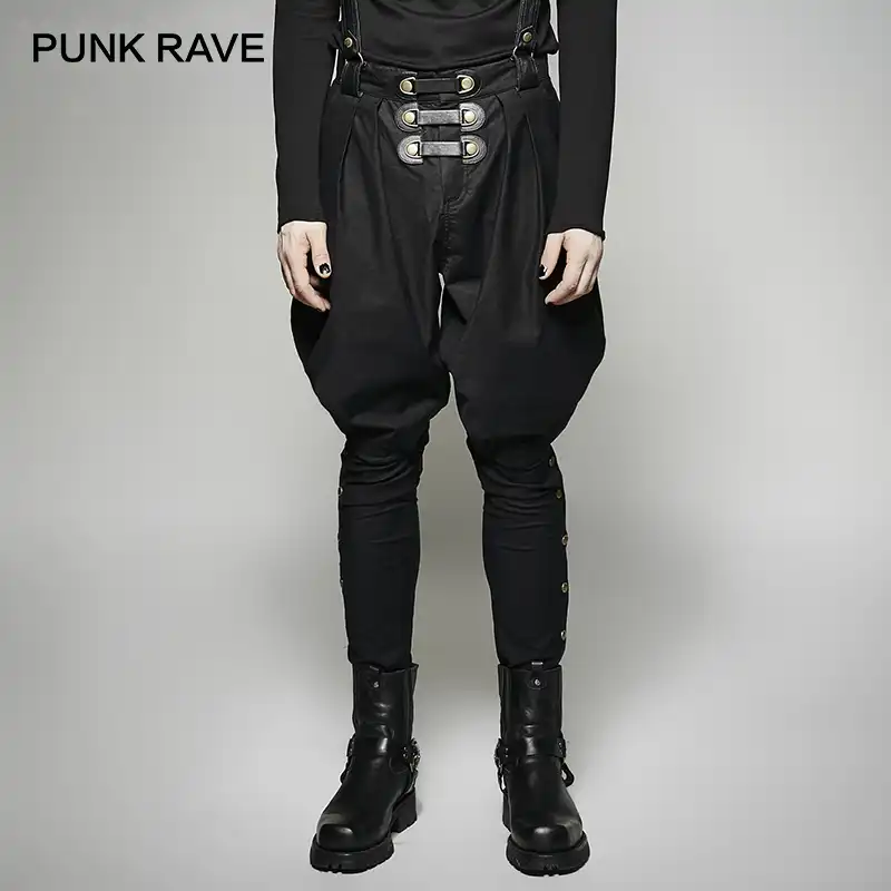パンクレイブ黒パンクゆるいカジュアルな男性のファッション軍服 Pu パンツ全身ゴシック高品質のズボン Overalls Aliexpress