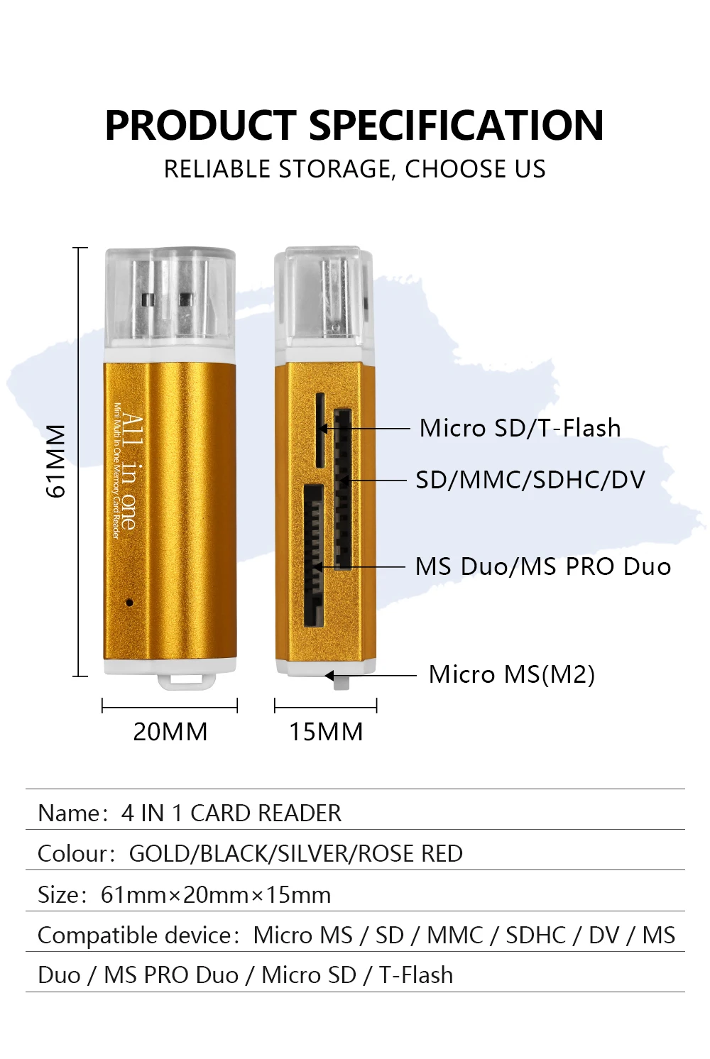 4 в 1 Micro USB 2,0 кард-ридер usb адаптер для Micro SD карты TF M2 MMC MS PRO DUO кардридер