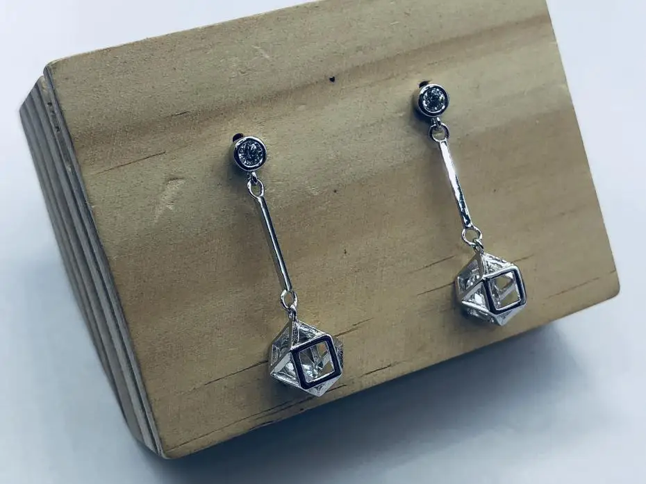 Серьги гвоздики из чистого серебра S925 пробы для девочек прямоугольные и