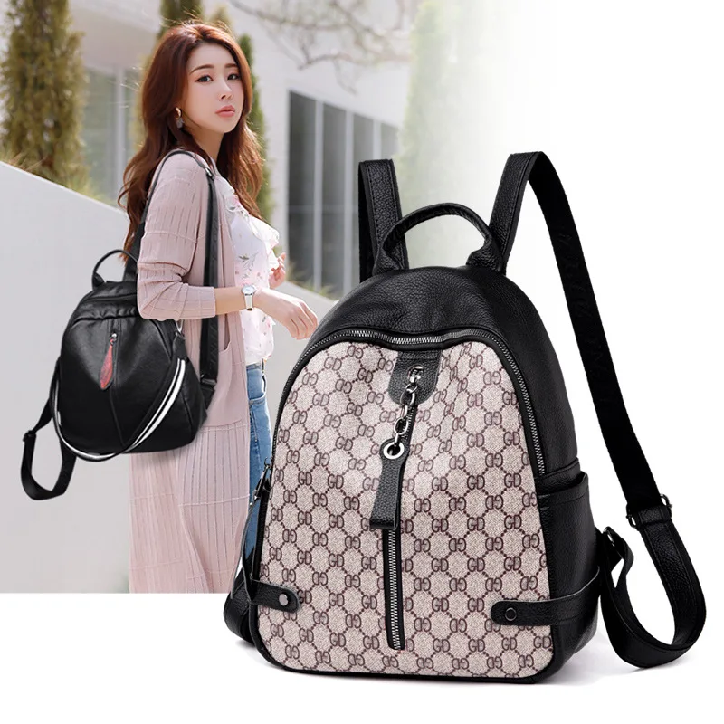 

Backpack WOMEN'S Bag Versitile Fashion Computer Bag Genuine Product Large-Volume Women's with Cowhide Middle-aged WOMEN'S Bag Mo