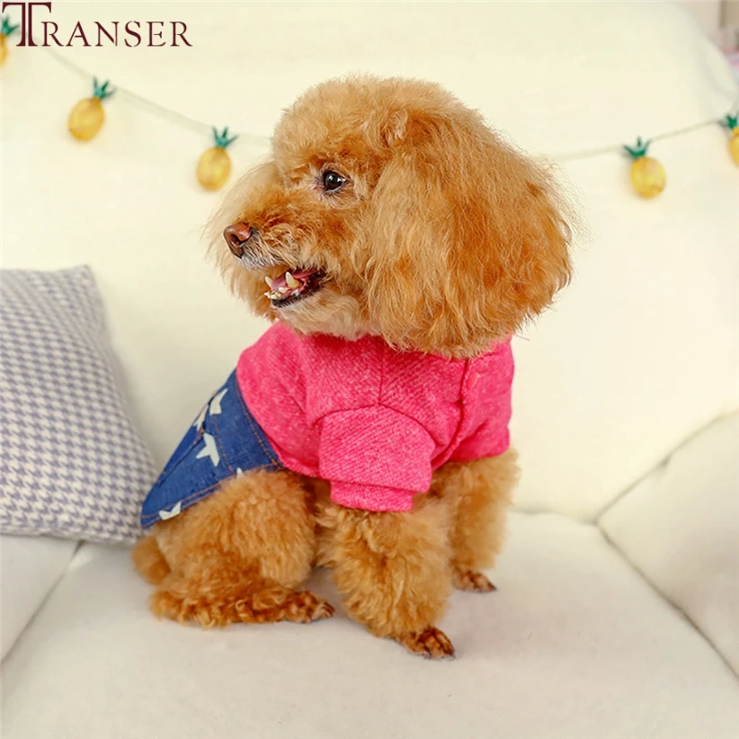 Transer Мода звезда принт джинсы собака платье осень зима собака Юбки Маленькая плюшевая собака пальто пэчворк кошка собака одежда 9904