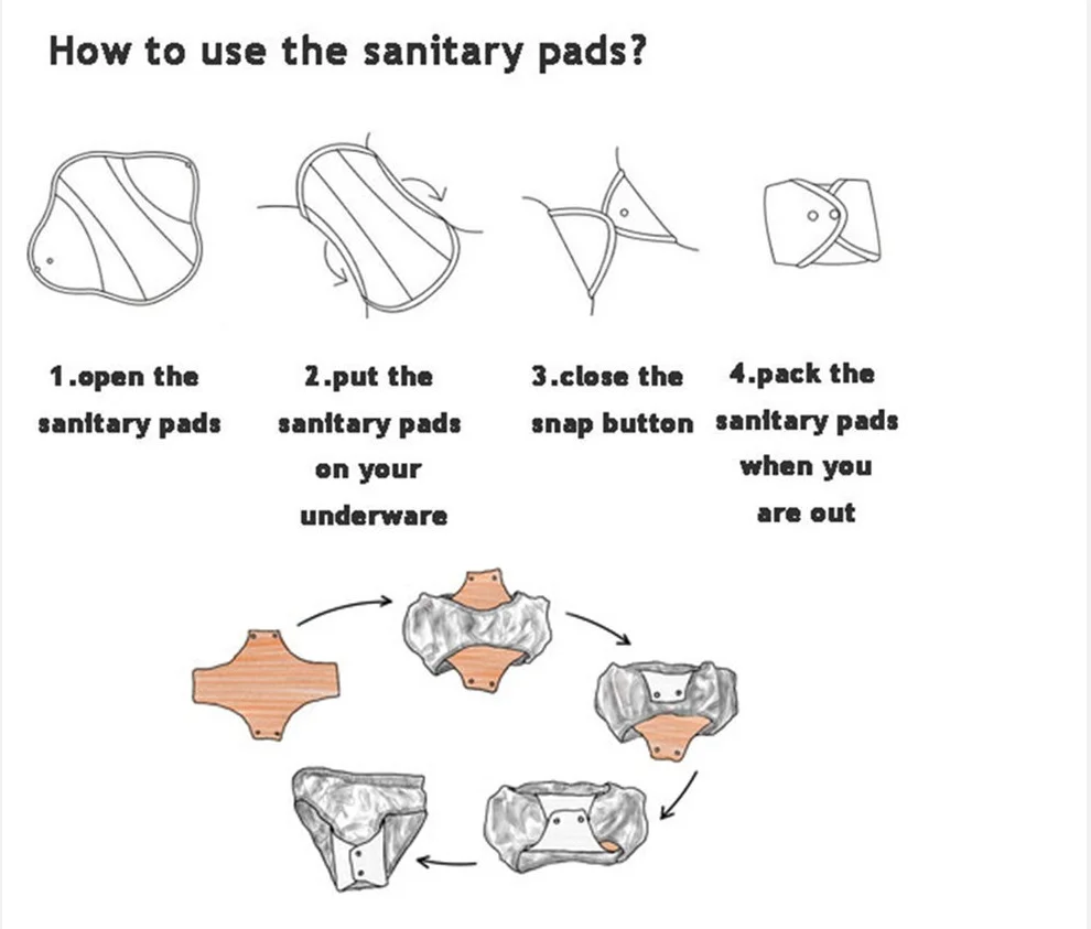 5 + 1 Set Long Panty Liners Cloth Menstrual Pads RANDOM Prints Bamboo Charcoal Sanitary Washable Reusable Light Flow
