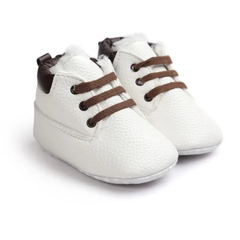 Белый Autumn Winter Infant Baby Boys Girl Cotton Boots Casual Solid Color Comfortable Thick Warm Soft Sole Classic Tie Up Boots 0-18M - Цвет: Белый