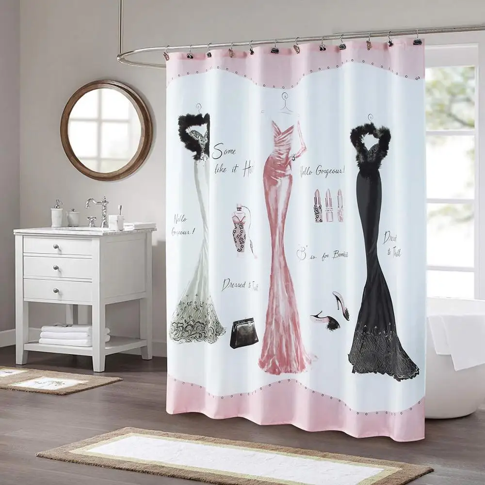

Haute Pink Shower Curtain,Mildew Resistant, Cute Print for Bathroom,Waterproof Polyester Fabric Including Hooks
