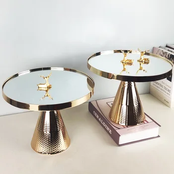 

Simple Art Metal Cake Stand Glass Mirror Tray Modern Home Afternoon Tea Party Dessert Fruit Jewelry Table Home Decoration Table