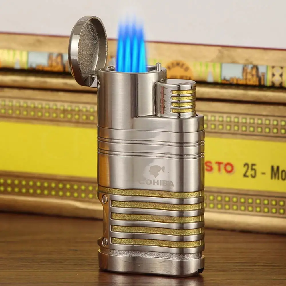 COHIBA карманная газовая Зажигалка Ветрозащитная металлическая 4 струйная для