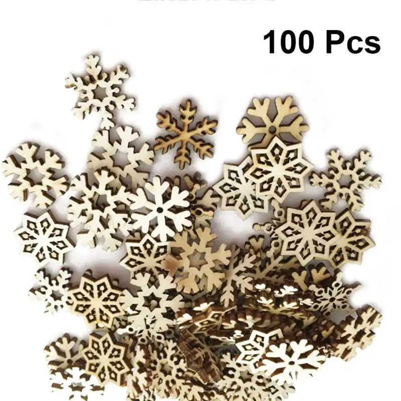 Assorted Pattern Wooden Pieces Christmas Snowflake Cutouts Craft Embellishment DIY Decorative Accessories Manual Ornament