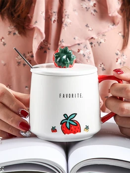 

Cute Print Porcelain Mugs Coffee Travel Handmade Ceramic Creative Cups Stirring Personalized Cute Handle Porcelana Cup KK60MK