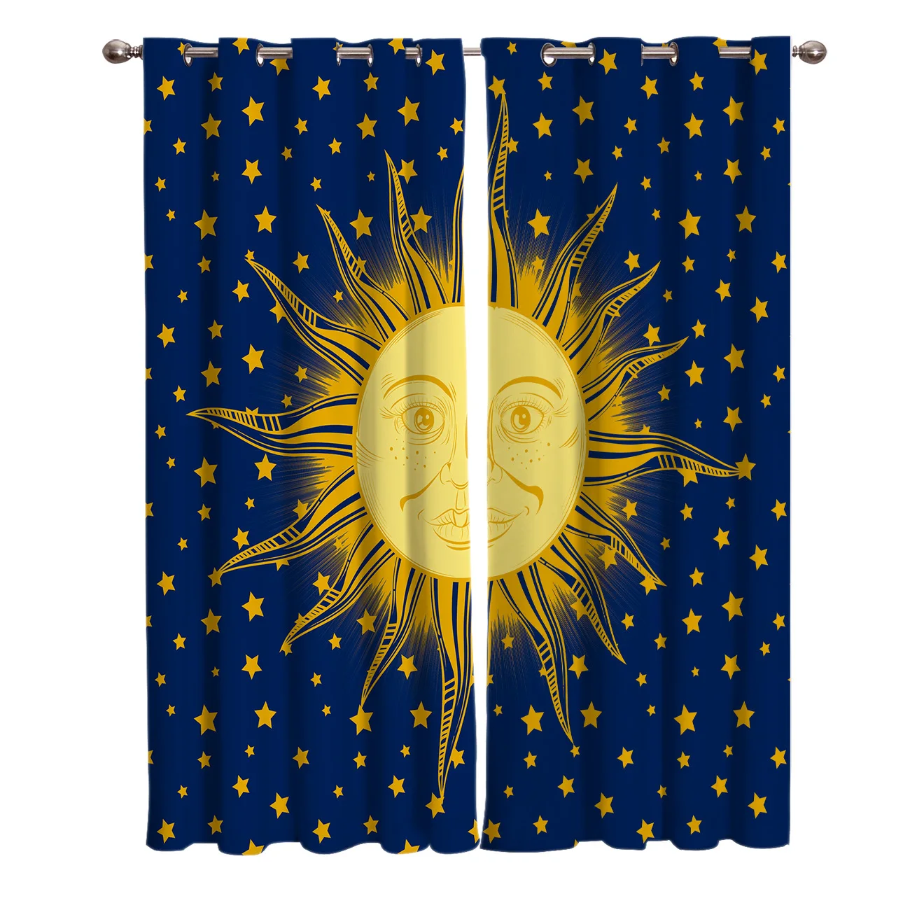 Hippie Sun Around The Stars Room Curtains Large Window Window Blinds Kitchen Decor Curtain Panels With Grommets Window Treatment