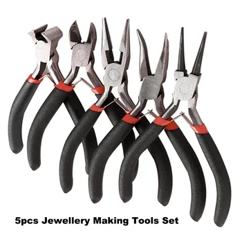 

Dreamburgh 5pcs Making Tools Pliers Set Kit Beading Jewellery Flat Jewelry Round Long Bent Mini Nose Plier Cutter Hand Tools