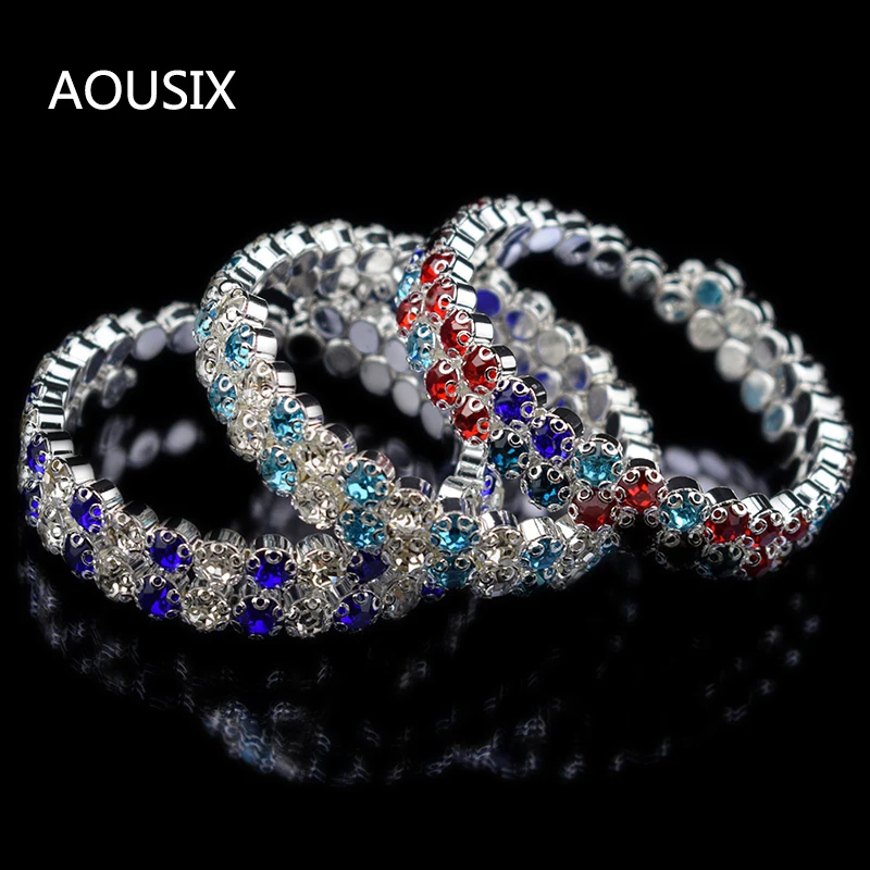 AOUSIX New Fashion Crystal 2 rows Bracelets & Bangles for Women 8 colors Rhinestone Stretching Bangle Upper Arm Bracelet Jewelry 3