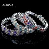 AOUSIX New Fashion Crystal 2 rows Bracelets & Bangles for Women 8 colors Rhinestone Stretching Bangle Upper Arm Bracelet Jewelry 3