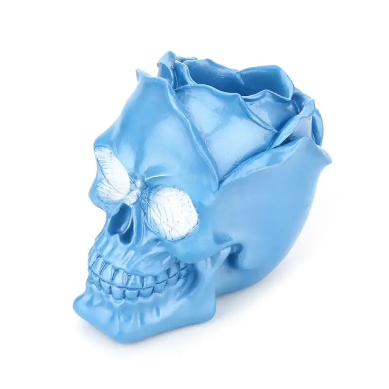

Creative Rose Flower Skull Ornament Skeleton Pen Holder Desktop Pencil Organizer
