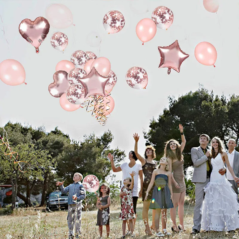 Сердце Звездные воздушные фольгированные шары розово-золотые латексные шары Дети День Рождения Шар АРКА ребенок душ Свадьба шар гирлянда