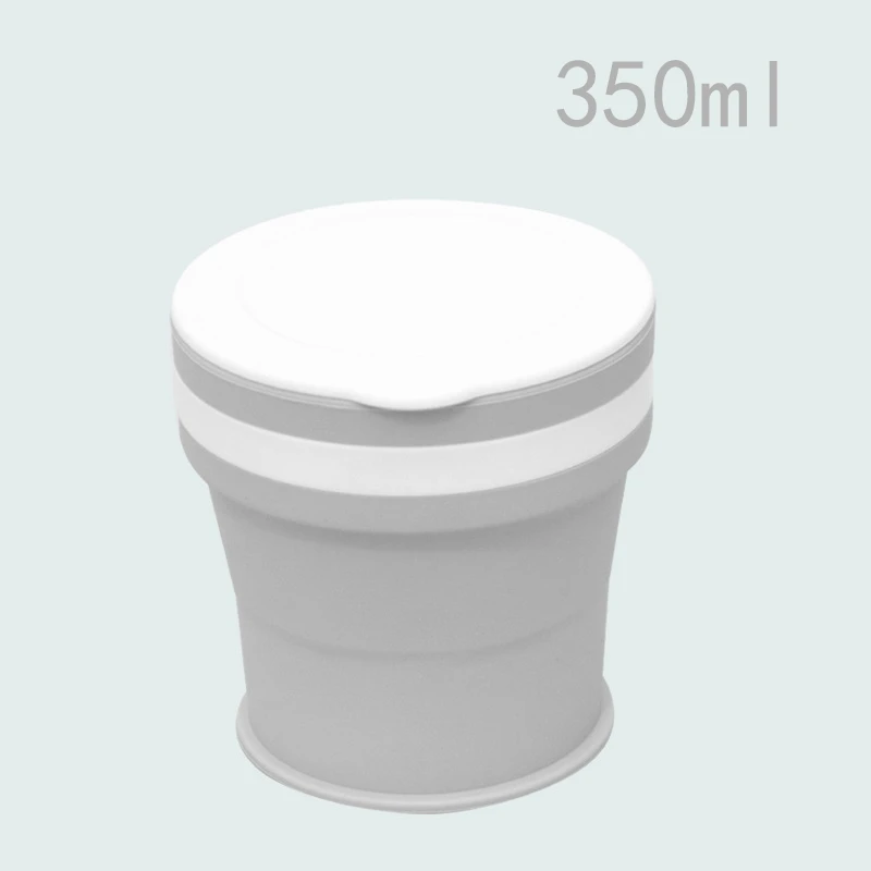 350ml Gray 170/270/350 мл хранение, силикон портативная силиконовая телескопическая Питьевая Складная кофейная чашка Складная силиканая чашка с крышками путешествия - Цвет: 350ml Gray