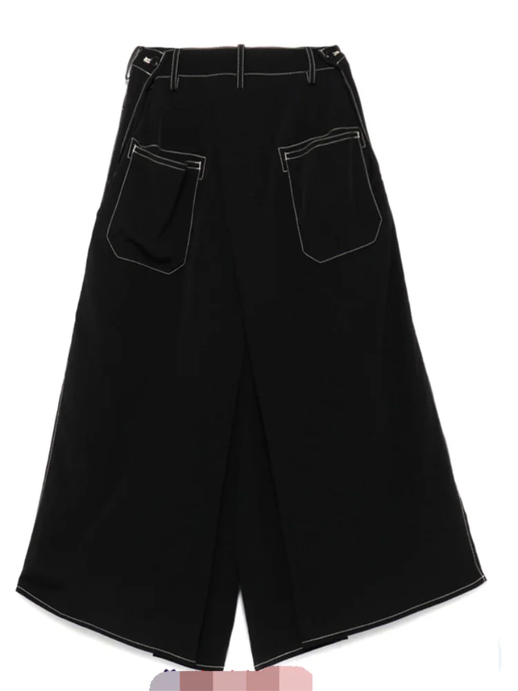 Men's Wide-Leg Pants Pleated Pants Casual Pants Spring And Autumn New Black Car Seam Nine Points Design Fashionable Beach Pants