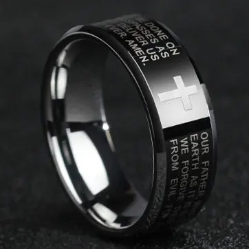 JR810-8BK 8mm Английское титановое стальное христианское Библейское кольцо с крестом для мужчин и женщин - Цвет основного камня: JR810-8BK 8mm