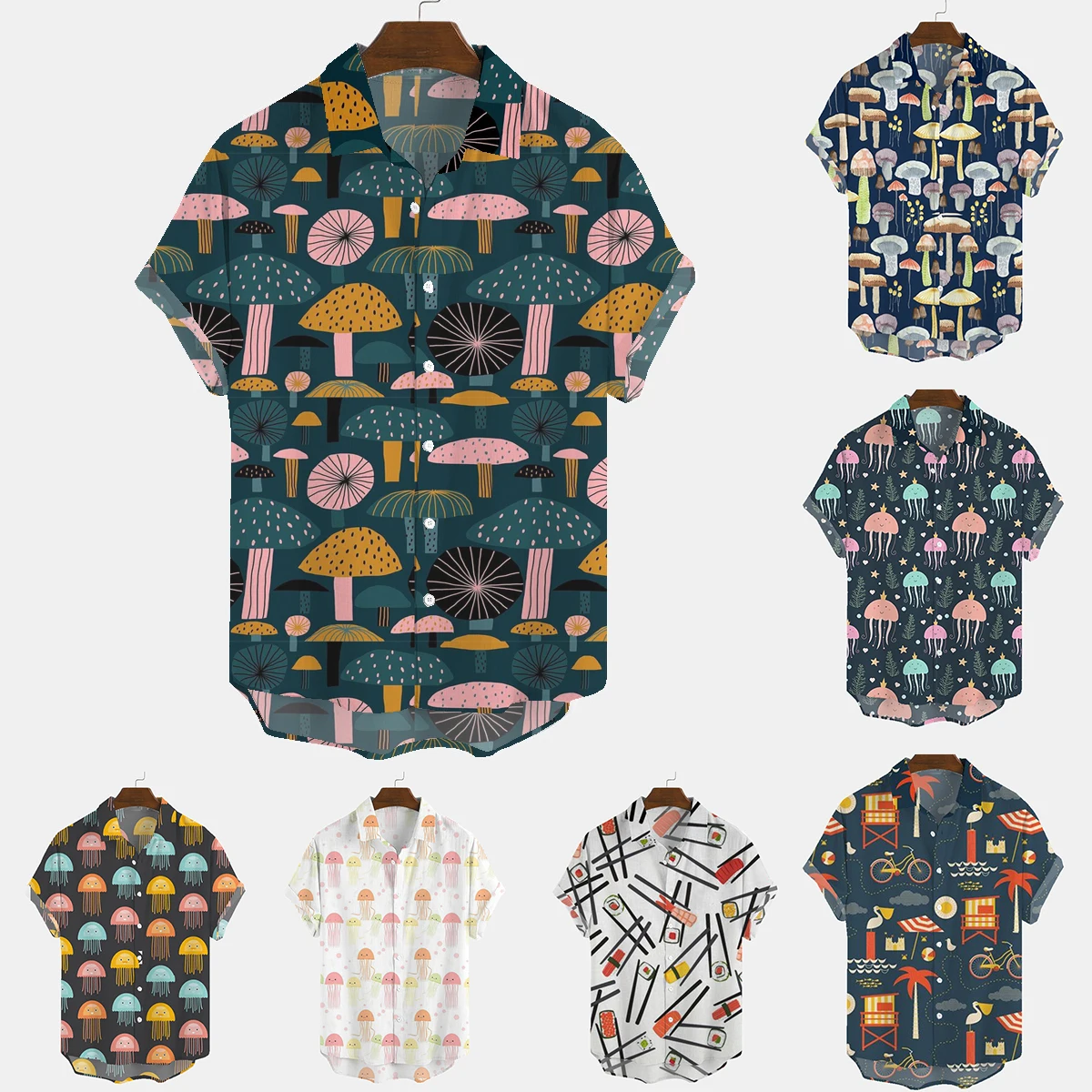 Bababuy 2021 Plus Size Mens Shirts Floral Printed Short Sleeve Summer Casual Hawaiian Flower Beach Tops | Мужская одежда
