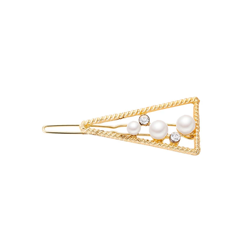 Triangle Pearl Женская мода для девочек в Корейском стиле заколки невидимки для волос экологический сплав Сердце Луна животное кролик заколки для волос - Цвет: Triangle Pearl