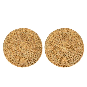 

2Pcs round placemat heat-resistant non-slip woven handmade placemat outdoor indoor practical table placemat