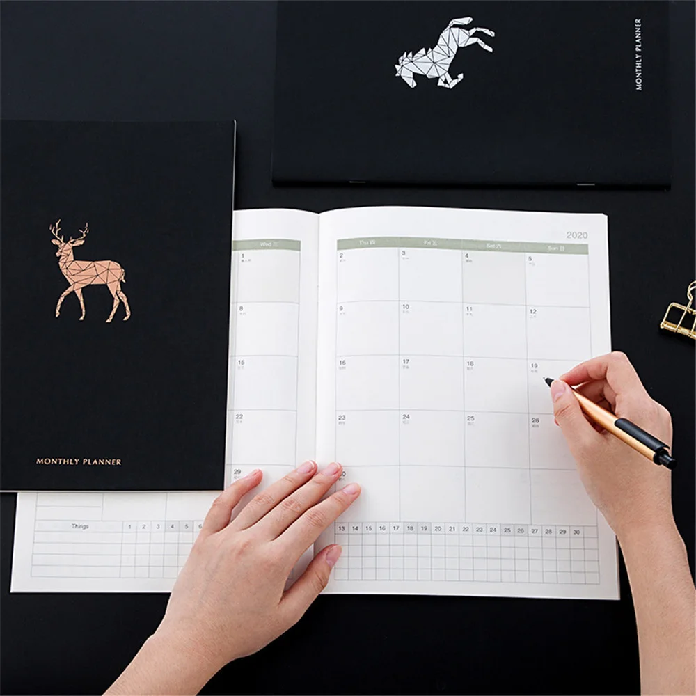 Black Cover Calendar Notebook Weekly Monthly Schedule Planner Stationery Journal A4 Agenda Organizer Office School Supplies