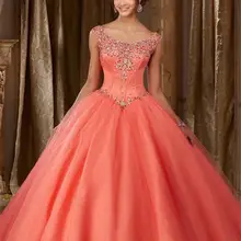 Коралловые Бальные платья, сексуальные стразы на спине, расшитые бисером, Дешевые Бальные платья, бирюзовые платья vestidos de 15 anos