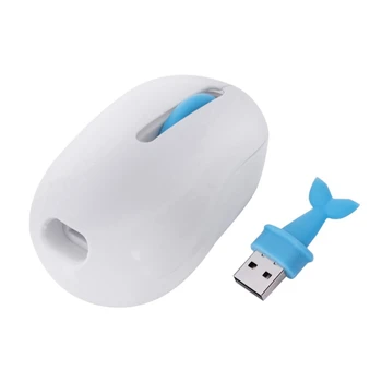 

Wireless Mouse Usb Cordless Cute Dolphin Cartoon 2.4 Ghz Optical Mini Computer Mouse White + Blue Plastic