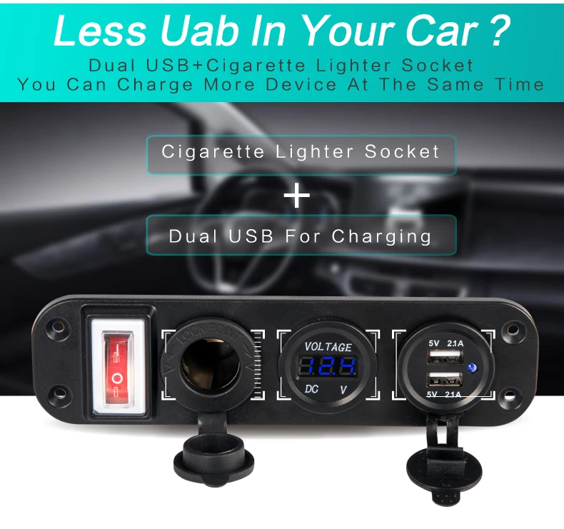 Перекидной переключатель, Автомобильный USB разъем, быстрое зарядное устройство, адаптер, автомобильный прикуриватель, 4.2A, USB Панель, автомобильный вольтметр, usb зарядка
