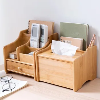 

Wood Desktop Shelf Tissue Box Storage Rack Shelves with Drawers Book Remote Control Holder Box Makeup Organizer Napkin Holder