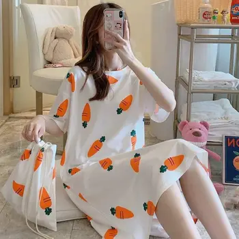 

2020 New cute cartoon pajamas ladies pajamas soft short sleeve pajamas spring summer with a bag dress