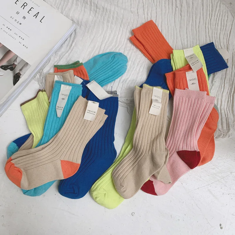 Mqds South Korea Children Autumn Socks Children Fluorescence Color Socks Pure Tube Socks