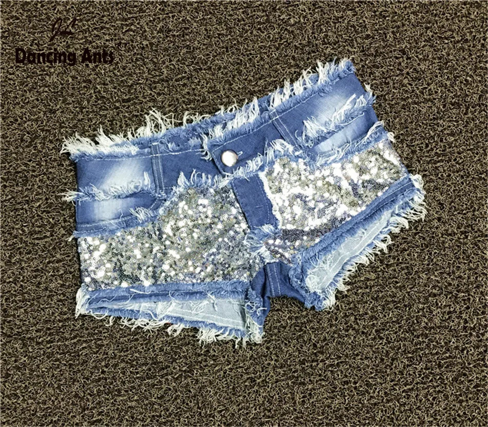 

Women Shorts Low Waist Skinny Sexy Denim Shorts 2020 Fashion Vintage Sequined Patchwork Hole Elastic Slim Female Jeans Short