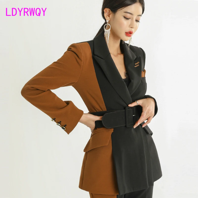 2019 autumn Korean version of commuter fashion color matching suit jacket + high waist slimming temperament trousers two sets 2019 autumn Korean version of commuter fashion color matching suit jacket + high waist slimming temperament trousers two sets