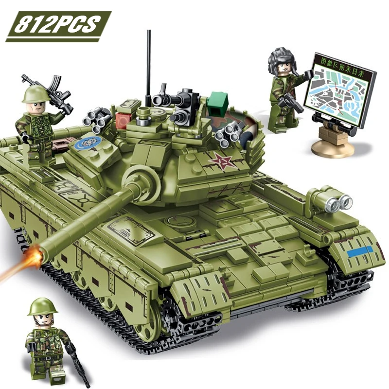 

812PCS World of Tanks Building Blocks Legoing WW2 War Military Tank Army Soldiers Figures Chinese Style 59 Bricks Toys for Boys