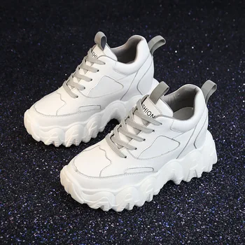 

Yiluan Women Shoes Leather 2020 Sneakers Vulcanize Shoes Platform Trainers Casual Shoes Woman Brand Increased 8cm Single Shoes