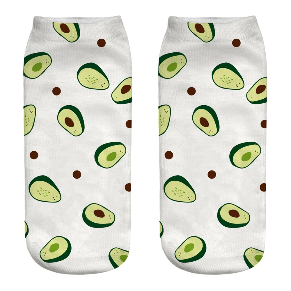 Neue 3D Gedruckt Cartoon Glücklich Avocado Coole Mode Lustige Obst Frauen Socken Unisex Kurze Sokken Kunst Neuheit Geschenk Dropship – Detail 2