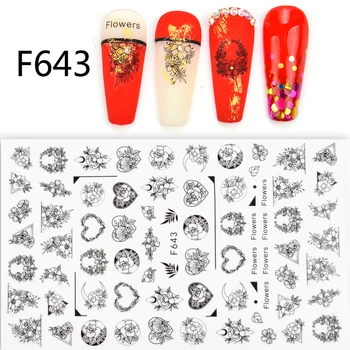 

FWC 1PC 3D Nail Stickers Flower Letters Design Sliders for Nails Charm Adhesive Manicure Nail Art Decorations Wraps Tips