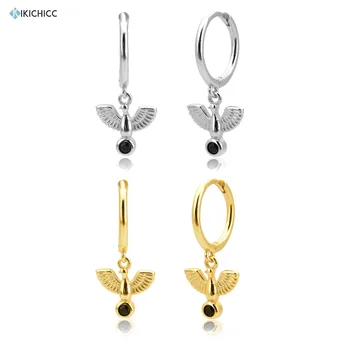 

Kikichicc European 925 Sterling Silver White Dove Drop Earring Fine Rock Punk Crystal Black Zircon CZ Luxury 2020 Fashion Jewels