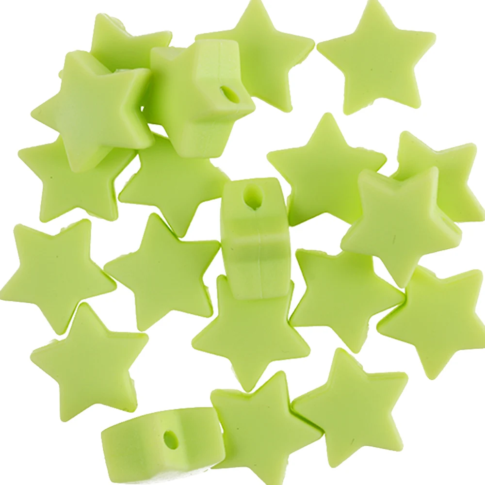 lemon green 10 шт./партия безопасные силиконовые бусины без бисфенола для самостоятельного изготовления детских прорезывателей ожерелье браслет пятиконечная звезда модели жевательные игрушки бусины 14 мм - Цвет: lemon green