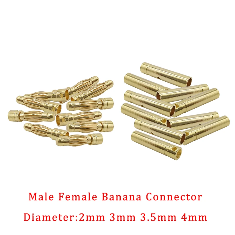 2/5/10/20Pair 2mm 3mm 3.5mm 4mm Male Female Bullet Gold Plated Banana Plug Connector Kits for RC Battery Parts Head | Обустройство