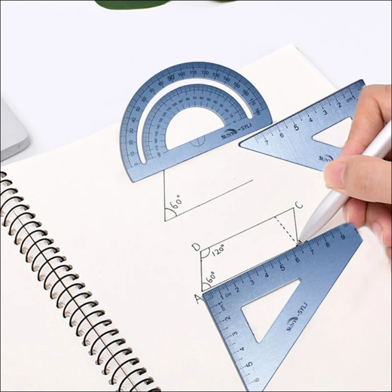 4Pcs/Set Aluminum Ruler Set Metal Right Triangle Ruler Geometry Mathematics Drawing Stationery School Student Gift