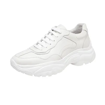 

White Genuine Cow Leather Chunky Sneakers Mens Outdoor Running Shoes Sports Trainers Tennis Shoe Luxury Men Walking Sneakers