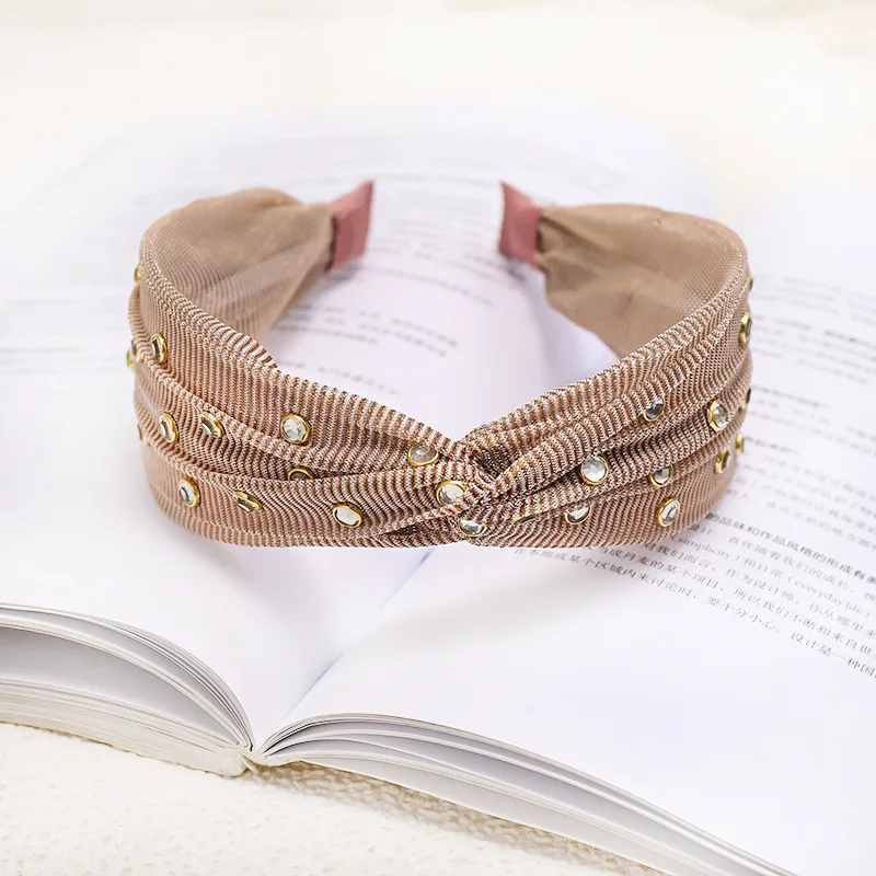 C817 pink Винтажные сетчатые кружевные стразы, украшение, ободок для волос для женщин, заколки для волос, тюрбан, повязка на голову, аксессуары для волос для девочек, opaska - Цвет: C817 pink