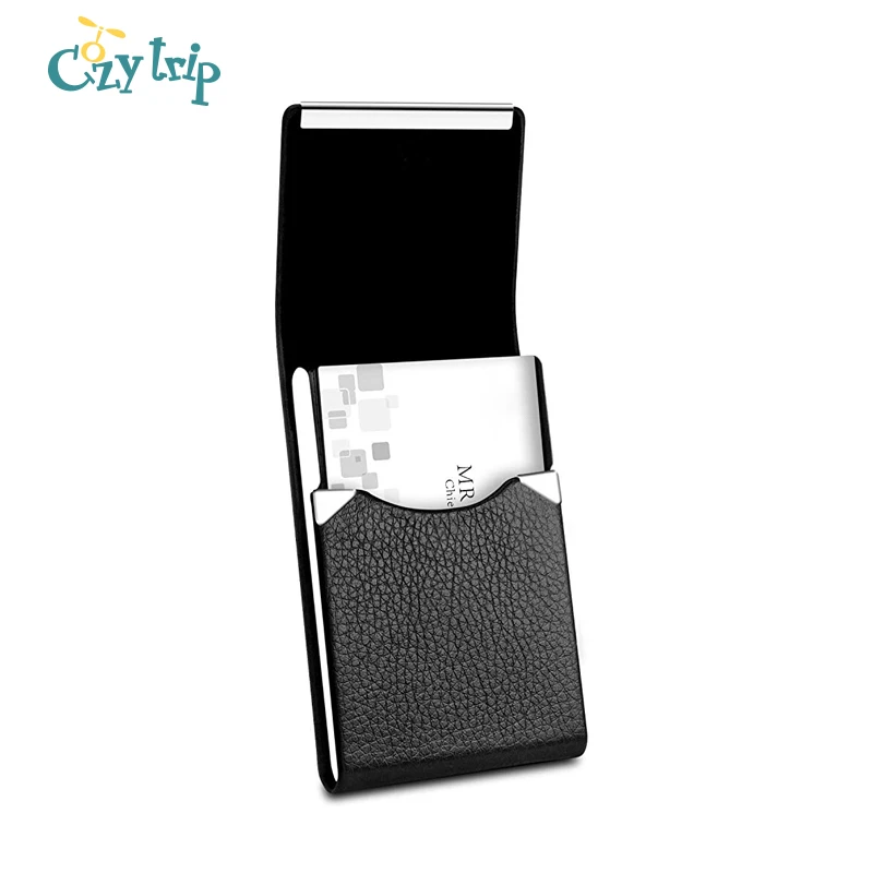 

Professional PU Leather Business Card Holder Slim Metal Credit Card Case Name Card Pocket Holder with Magnetic Shut
