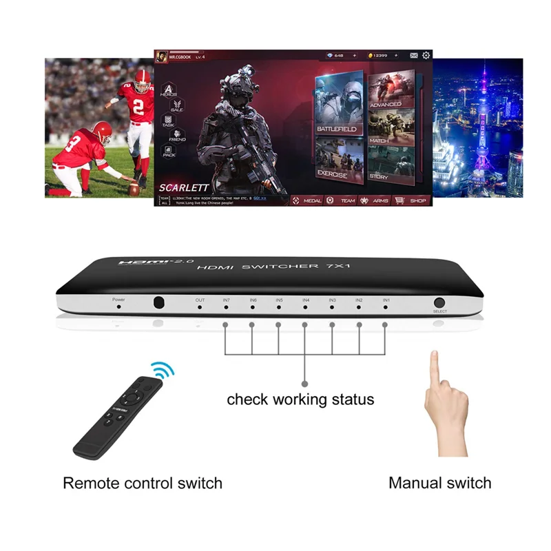 4K 60HZ HDMI коммутатор 7x1 4x1 3x1 HDMI 2,0 коммутатор видео конвертер 7 4 3 в 1 выход HDCP 2,2 3D для PS3 PS4 xbox DVD ПК к телевизору HD tv