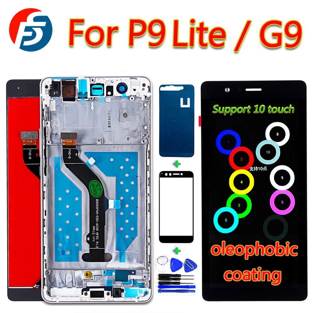 

Tested 5.2 inch Screen For Huawei P9 Lite / Huawei G9 LCD Display Digitizer Assembly 10 Point Touch Oleophobic Coating Frame