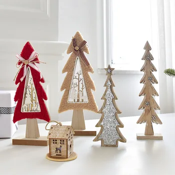 

Merry Christmas Wooden Artificial Tree Mini Red Brown Felt Trees Tabletop Ornaments Holiday Party Home Decor New Year Gifts
